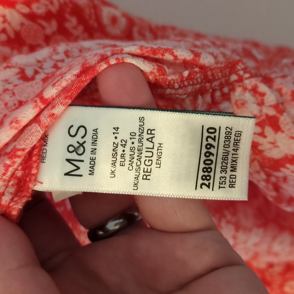 Per Una V Neck Wrap Ditzy Print Floral Red Long Sleeve Midi Dress Size 10 - Picture 10 of 12